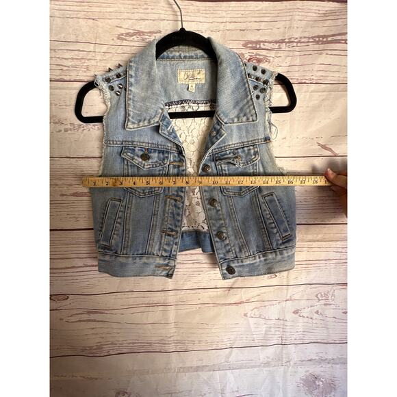 ChiQle Blue Denium Architect Jacket Sz M Floral Back - Picture 7 of 8